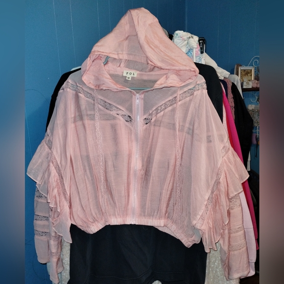POL NWOT Lace & Ruffles Hooded Jacket - Picture 2 of 3